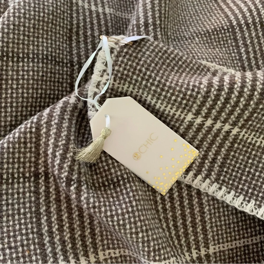 Chic Cozy Soft Neutral Brown Cream Shepard Plaid Cape Blanket Shawl OS